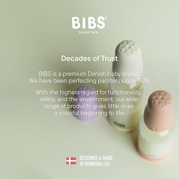 BIBS Boheme Baby Glass Bottle 4 oz /120 ml. Anti-Colic. Round Natural Rubber Latex Nipple. Supports Natural Breastfeeding - Violet Sky