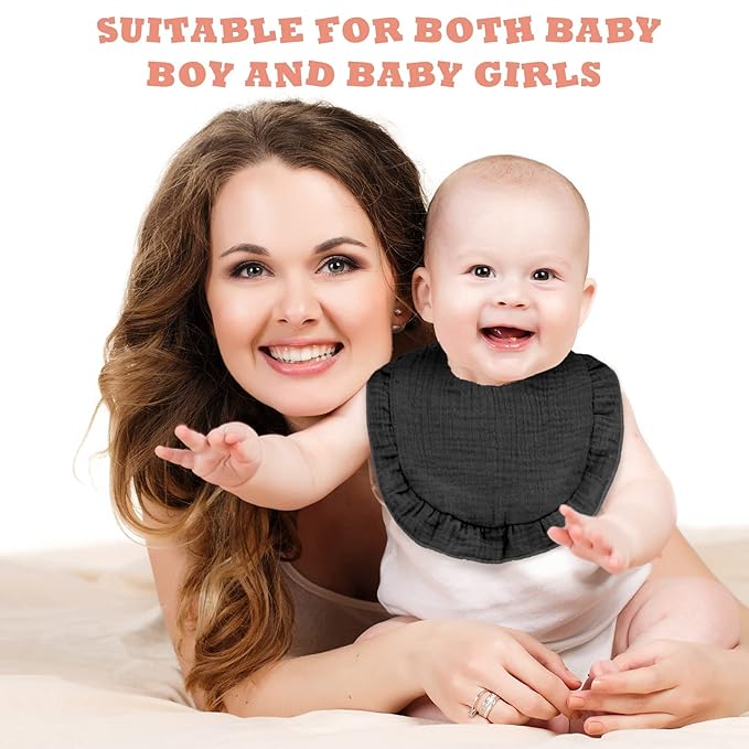 Seematn 10 Pcs Baby Muslin Bibs Drool Bibs Bandana Ruffle Soft Cotton for Newborn Baby Infants Girl Teething Toddlers Boy(Cool Colors)