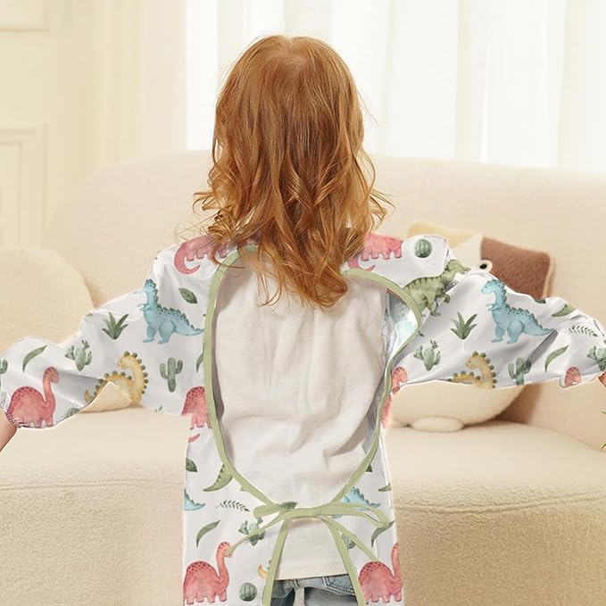 2-Pack Long Sleeve Baby Bib,Coverall Baby Bibs for Eating,Waterproof,Attaches to Highchair&Table,Ages 1 to 3 Years