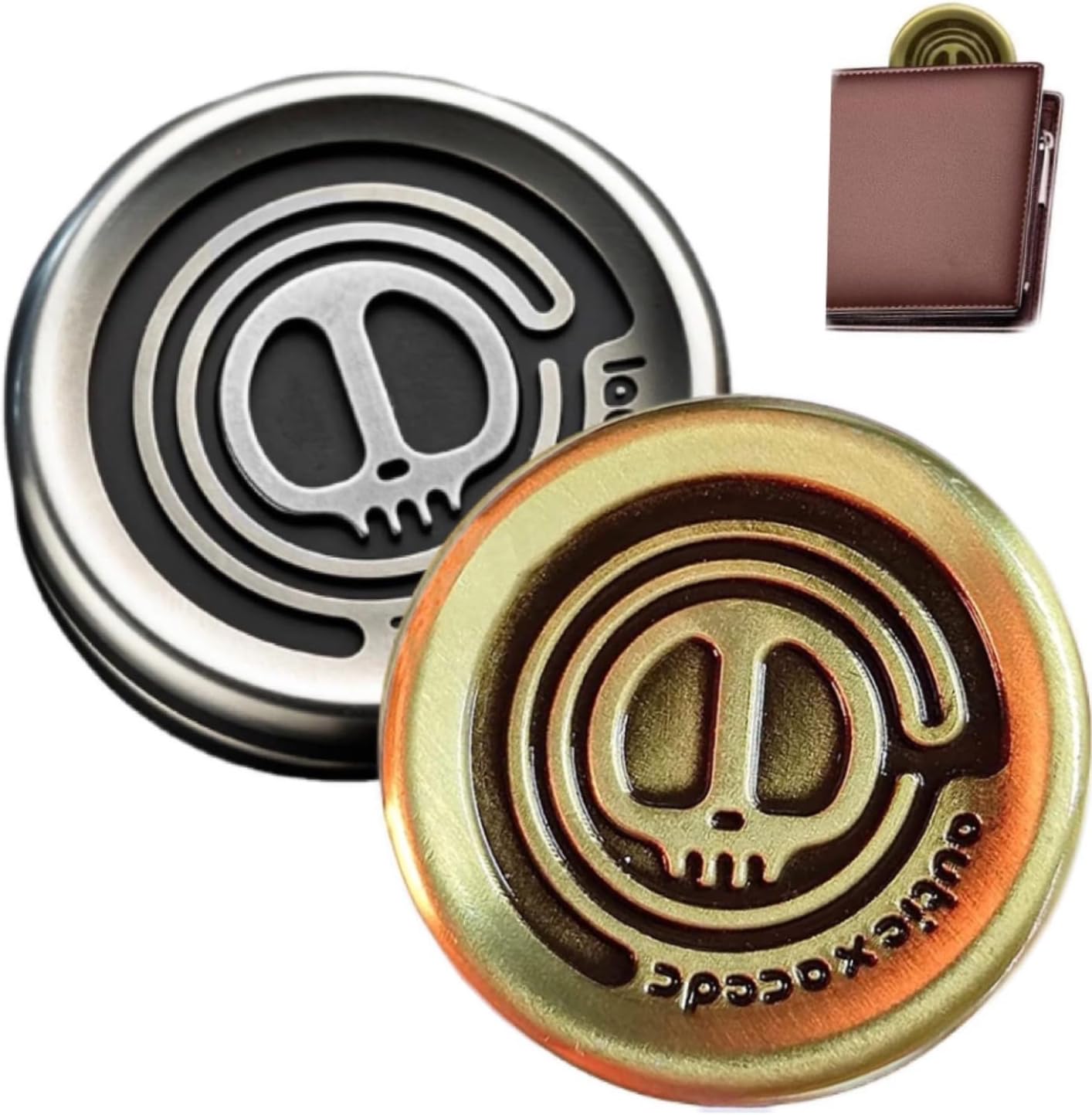 2 PCS Haptic Coin Fidget Slider Metal EDC Fidget Clicker Office Fidget Toys for Adults ADHD Autism Sensory -Yellow and Silver