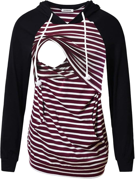 GINKANA Women's Nursing Hoodie Sweatshirt Long Sleeves Breastfeeding Maternity Tops Casual Clothes