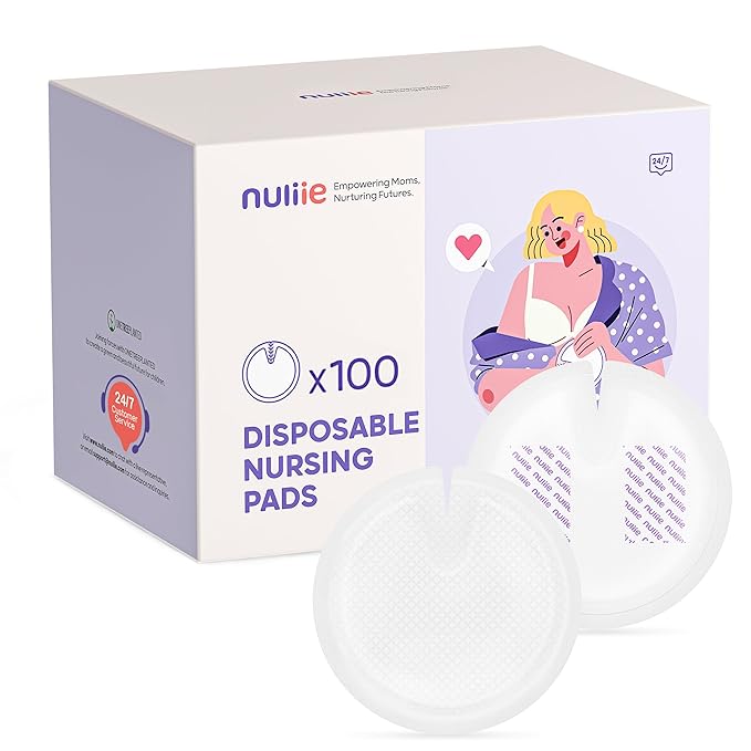Nuliie Super Absorbent & Featherlight Disposable Nursing Pads 100 Count, Stay Dry, Soft & Breathable Breast Pads for Leaking Milk, Leakproof, Individually Packaged Breastfeeding Essentials for Moms