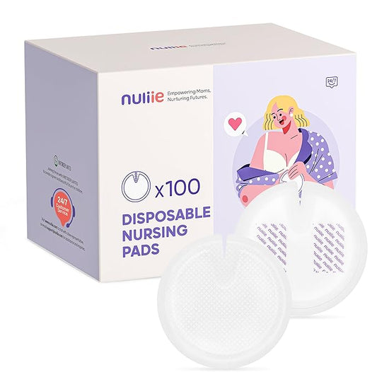 Nuliie Super Absorbent & Featherlight Disposable Nursing Pads 100 Count, Stay Dry, Soft & Breathable Breast Pads for Leaking Milk, Leakproof, Individually Packaged Breastfeeding Essentials for Moms