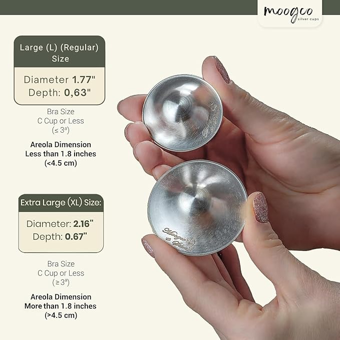 The Original Silver Nursing Cups - 999k Silver Cups - Nipple Shields for Nursing Newborn - Newborn Essentials Must Haves - Nipple Covers Breastfeeding - 999 Silver