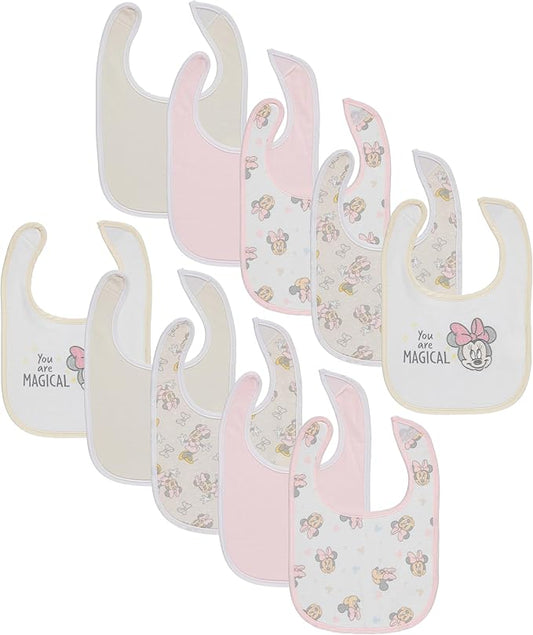 Disney 10-Pack Mickey Mouse Baby Bibs – Ten Soft, Absorbent, and Adjustable Cotton Bibs for Mess Free Meals