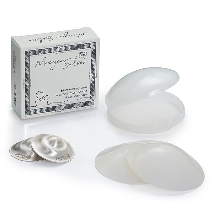 The Original Silver Nursing Cups with Silicone Pads - Nipple Shields for Nursing Newborn - Newborn Essentials Must Haves-Nipple Covers Breastfeeding-925 Silver