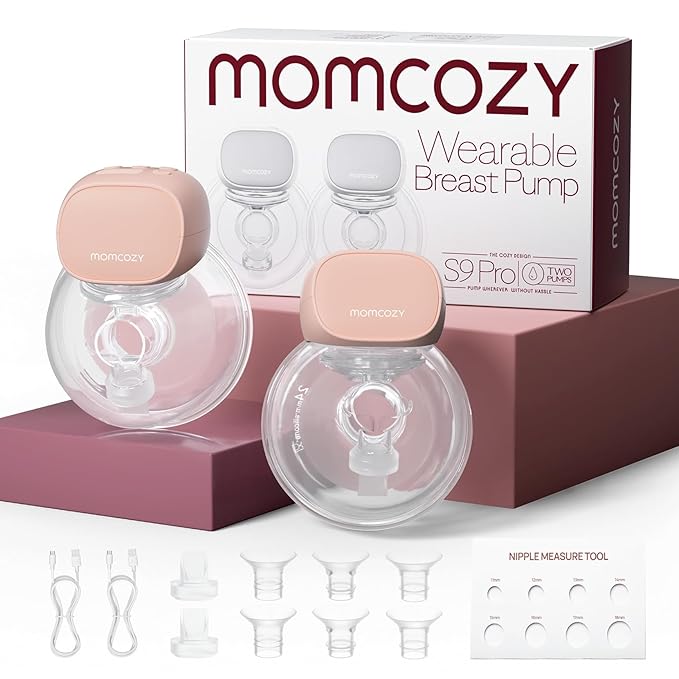 Momcozy S9 Pro Upgraded Wearable Breast Pump, Hands-Free Design with Extended Battery Life & LED Display, Double Electric Portable Pump with 2 Modes & 9 Levels, 24mm, 2-Pack, Pink