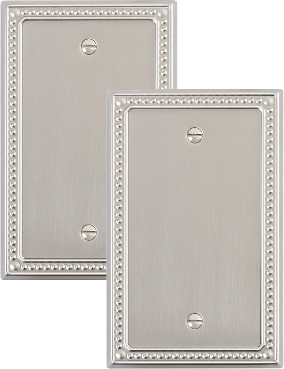 2-Pack Blank Outlet Cover Wall Plate, Metal Switch Plates Outlet Covers, Brushed Nickel Pearls Beaded Decorative Wall Plates