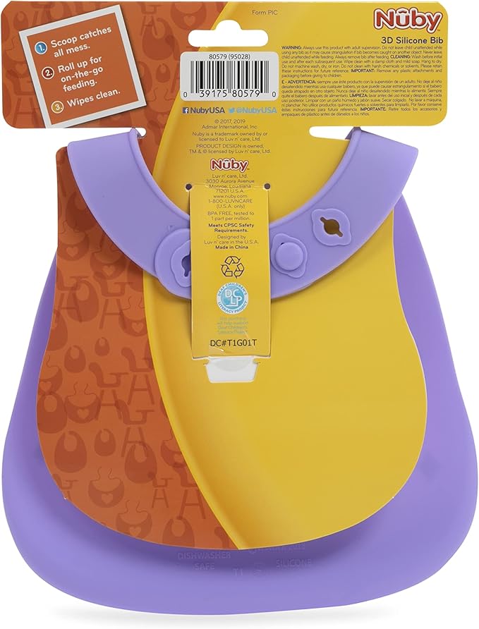 Nuby On The Go Silicone 3D Bib with Scoop to Catch Mess