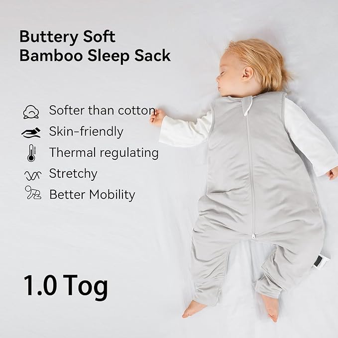 Rayon Made from Bamboo Toddler Sleep Sack with Feet 6-12 Months 1.0 Tog Ultra Soft Toddler Sleeping Sack Baby Sleep Bag Walker Quilted Wearable Blanket with Legs 2-Way Zipper Lightweight