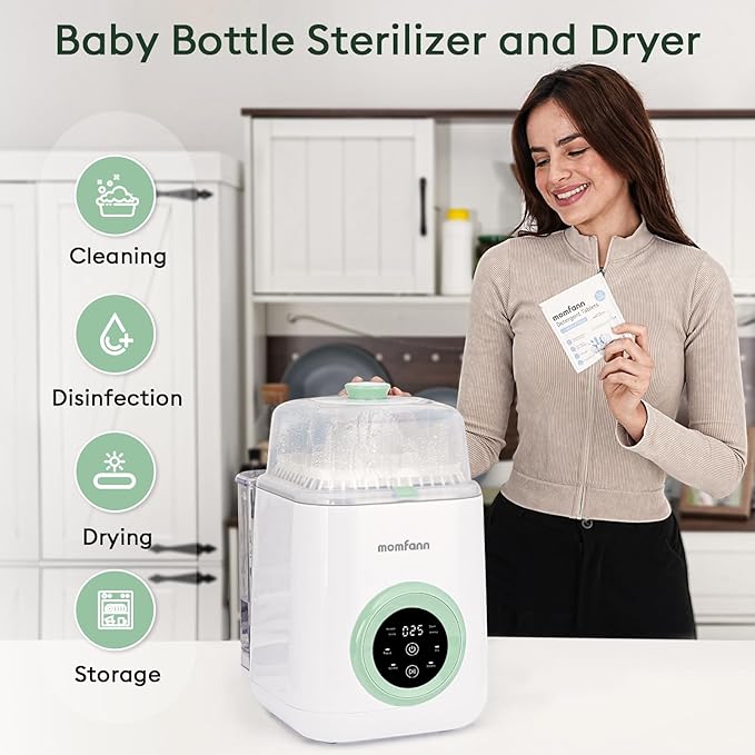 19 Min Bottle Washer, Quick Wash, Sterilizer and Dryer - All-in-One Cleaner, Bottles, Pump Parts and Baby Accessories, Ideal Gift for New Parents