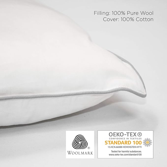 Woolino Toddler Pillow, Premium Breathable 100% Wool Fill & Cotton Cover Toddler Sleeping Pillow, Small Kids Travel Size, 14x19