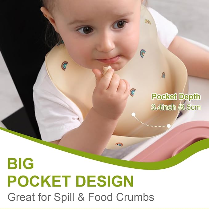 Accmor Silicone Baby Bibs, Waterproof Soft Bibs for Baby Girls Boys Feeding Eating, Silicone Baby Bibs with Large Pocket