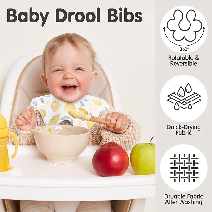 JaGely 12 Pack 360° Rotate Baby Bibs Waterproof Bibs Baby Girl Muslin Bib Snap Cotton Absorbent Infant Drool Feeding Burp Cloth for Infant 0-12 Months