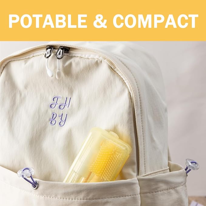 Travel Bottle Brush, 6-in-1 Portable Travel Bottle Cleaner Kit with Small Bottle Brush Built in Drying Rack, Nipple Brush, Straw Brush, Soap Dispenser, for Baby Bottles Under 8 OZ, BPA-Free(Yellow)