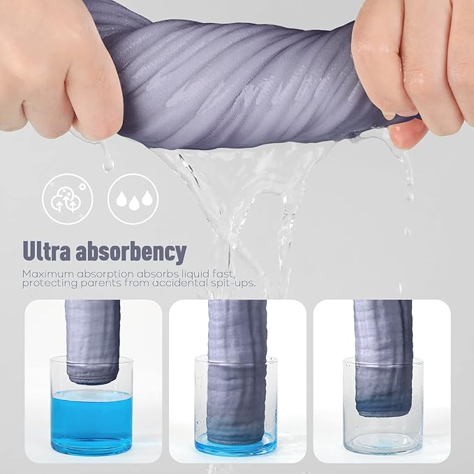 Yoofoss Muslin Burp Cloths for Baby 10 Pack 100% Organic Cotton Baby Washcloths for Boys Girls Large 20''X10'' Super Soft and Absorbent Fog Blue