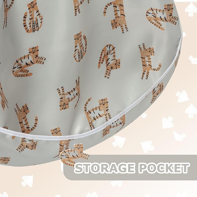 Little Dimsum Baby Bib with Pocket Waterproof Toddler Bibs Infant Feeding Bibs for Boys and Girls, Pack of 2 Colors