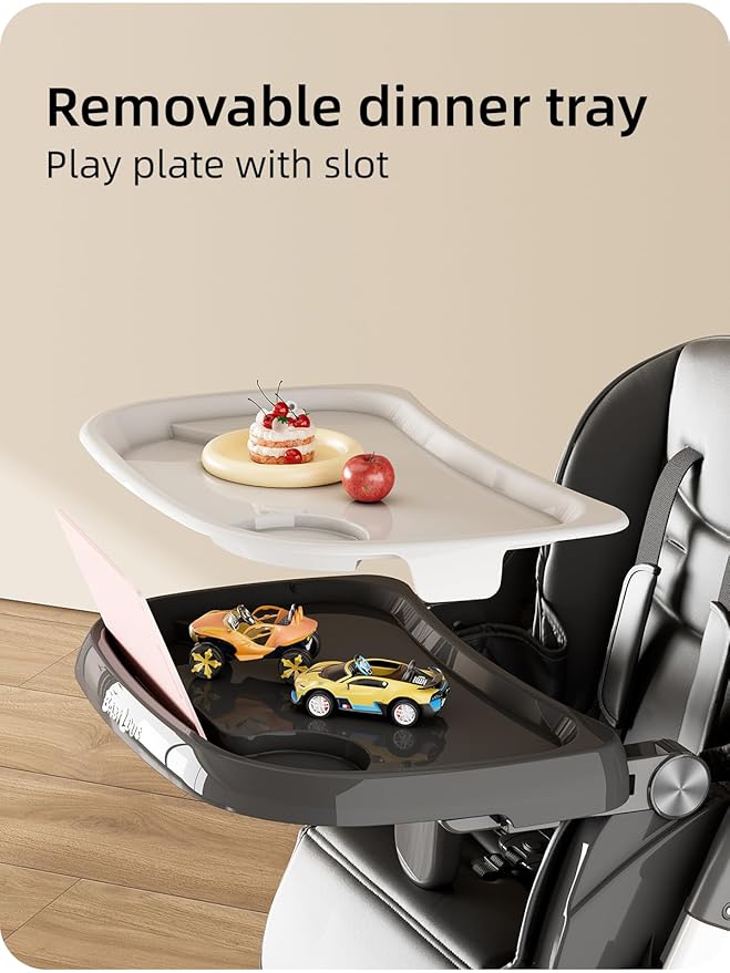 High Chair, Foldable High Chairs for Babies and Toddlers with Removable Tray, Height Adjustable Feeding Chair, Adjustable Backrest and Footrest, Black