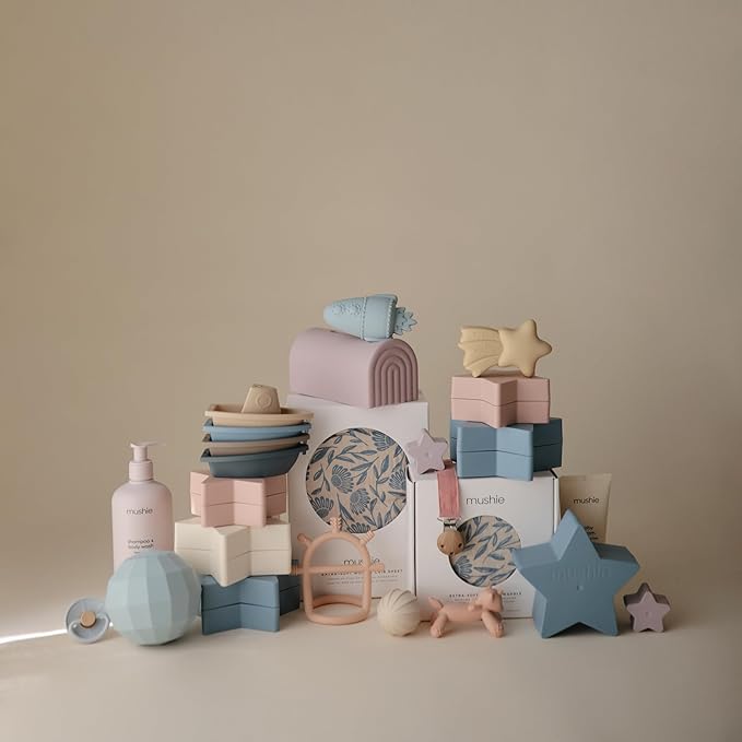 mushie Muslin Baby Swaddle Blanket | 100% Organic Cotton (Blue Flowers)