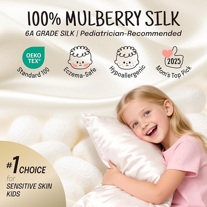 OLESILK 100% Mulberry Silk Toddler Pillowcase for Hair and Skin, Both Sides 19 Momme Pure Natural Silk Travel Pillow Cases with Hidden Zipper, 13"x 18", Black
