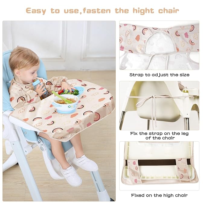 Vicloon Coverall Baby Feeding Bib, Weaning Bib Attaches to Highchair and Table, Long Sleeves Bib with Waterproof, Comfortable,Machine Washable, Baby Bib For 6 Month to 3 Years Old (Pink)