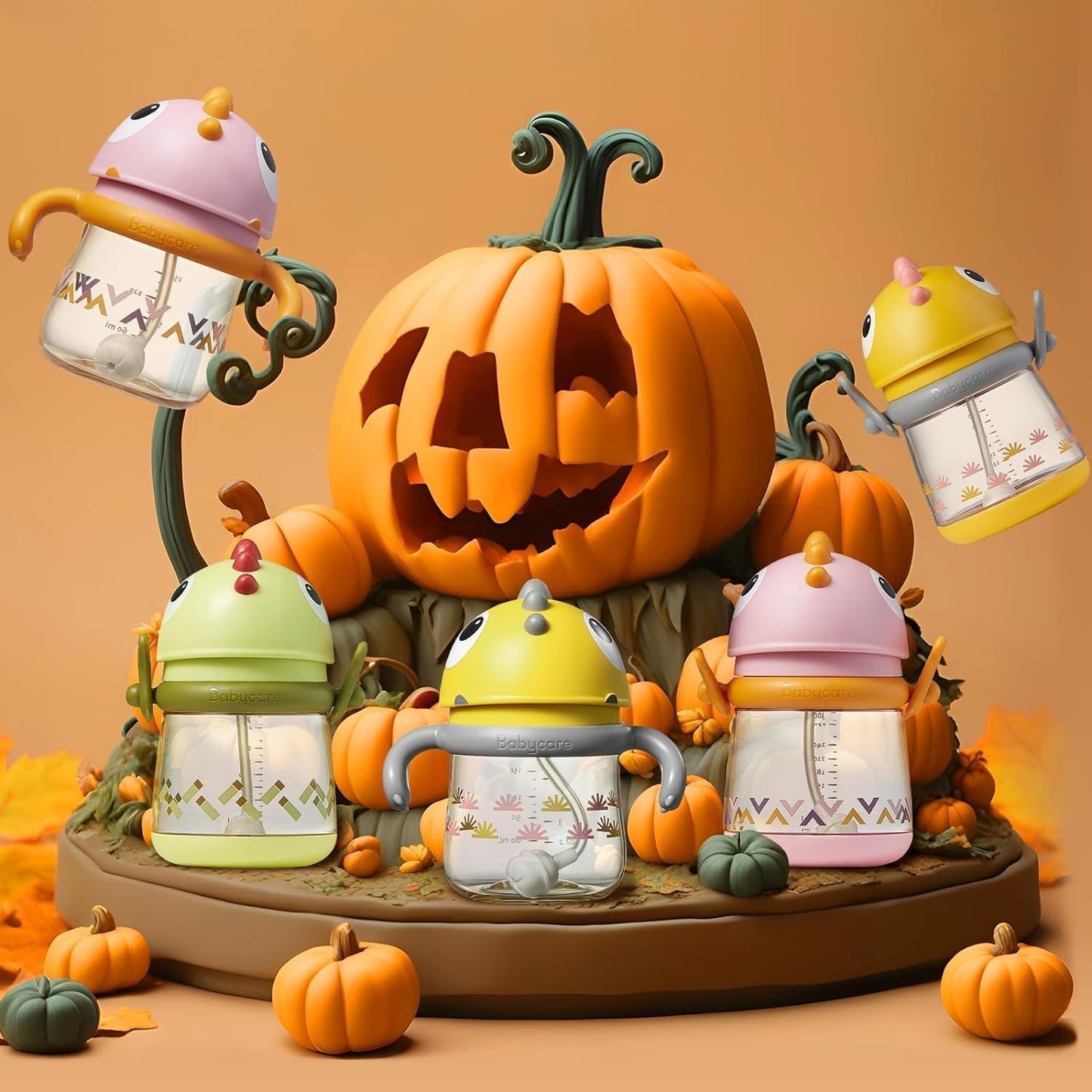 bc babycare Straw Sippy Cups for Toddler, No Spill Sippy Cups for Baby 1+ Year Old, Transition Weighted Sippy Cup with Straw and Strap, 10oz/300ml, Pink