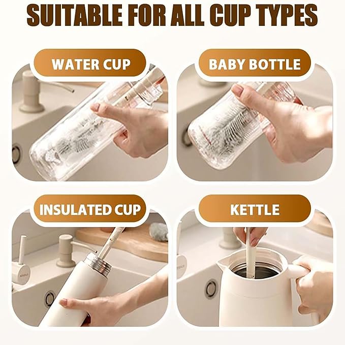 3Pcs 360° Flexible Silicone Bottle Brush with Long Handle Multifunction Flexible, Deep Cleaning for Narrow Neck Bottles, Baby Bottles, Water Bottles (White)