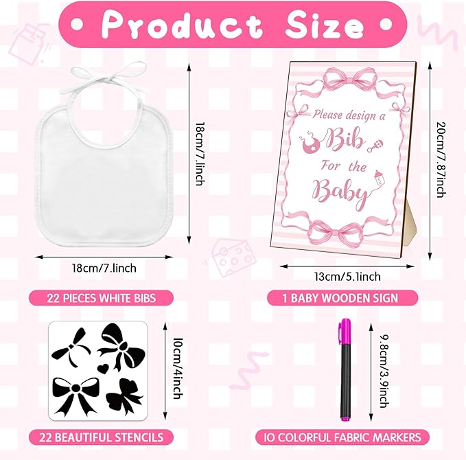 Newwiee 55 Pcs White Bibs for Baby Decorating Design a Bib Decorate Plain newborns Bibs Wooden Sign for Baby Shower Games Kit
