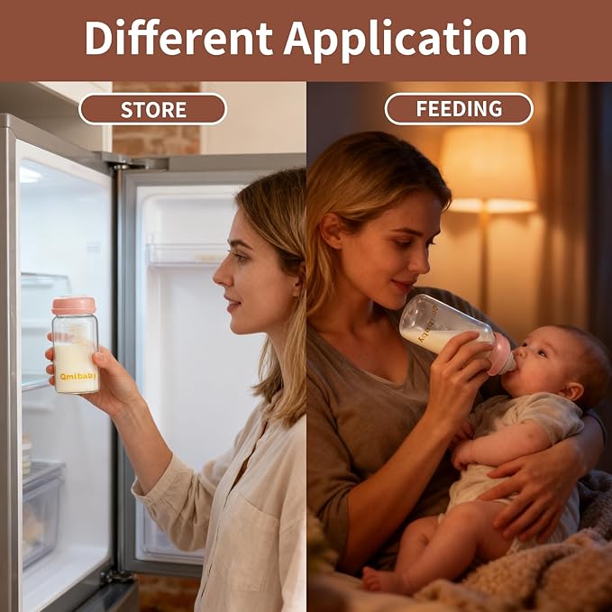 Breast Milk Storage Bottles 240ml 8oz BPA-Free Leak-Proof Natural Baby Bottle for Breastmilk Storage Wide Neck Bottles with Screw Ring Sealing Disk Breastfeeding (Grey+Pink, 240ml-4Packs)