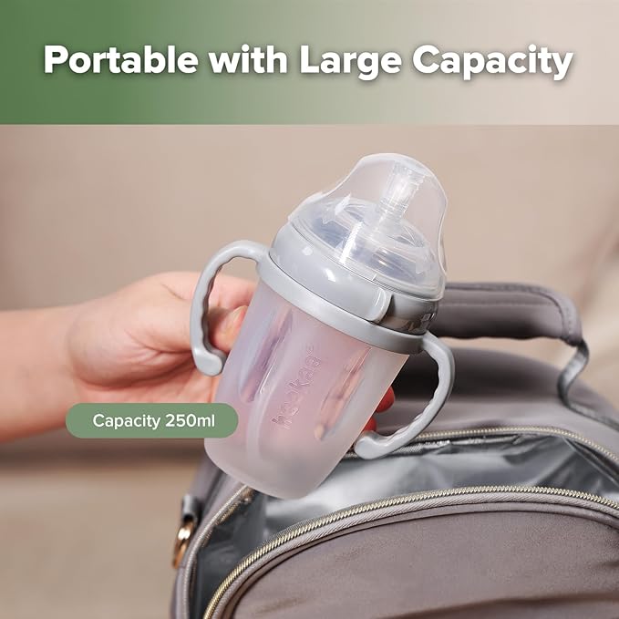 haakaa Weighted Straw Sippy Cup for 6+ Month Old, Silicone Baby Straw Cup Toddler Water Bottle with Straw Brush, 8oz/250ml, Grey