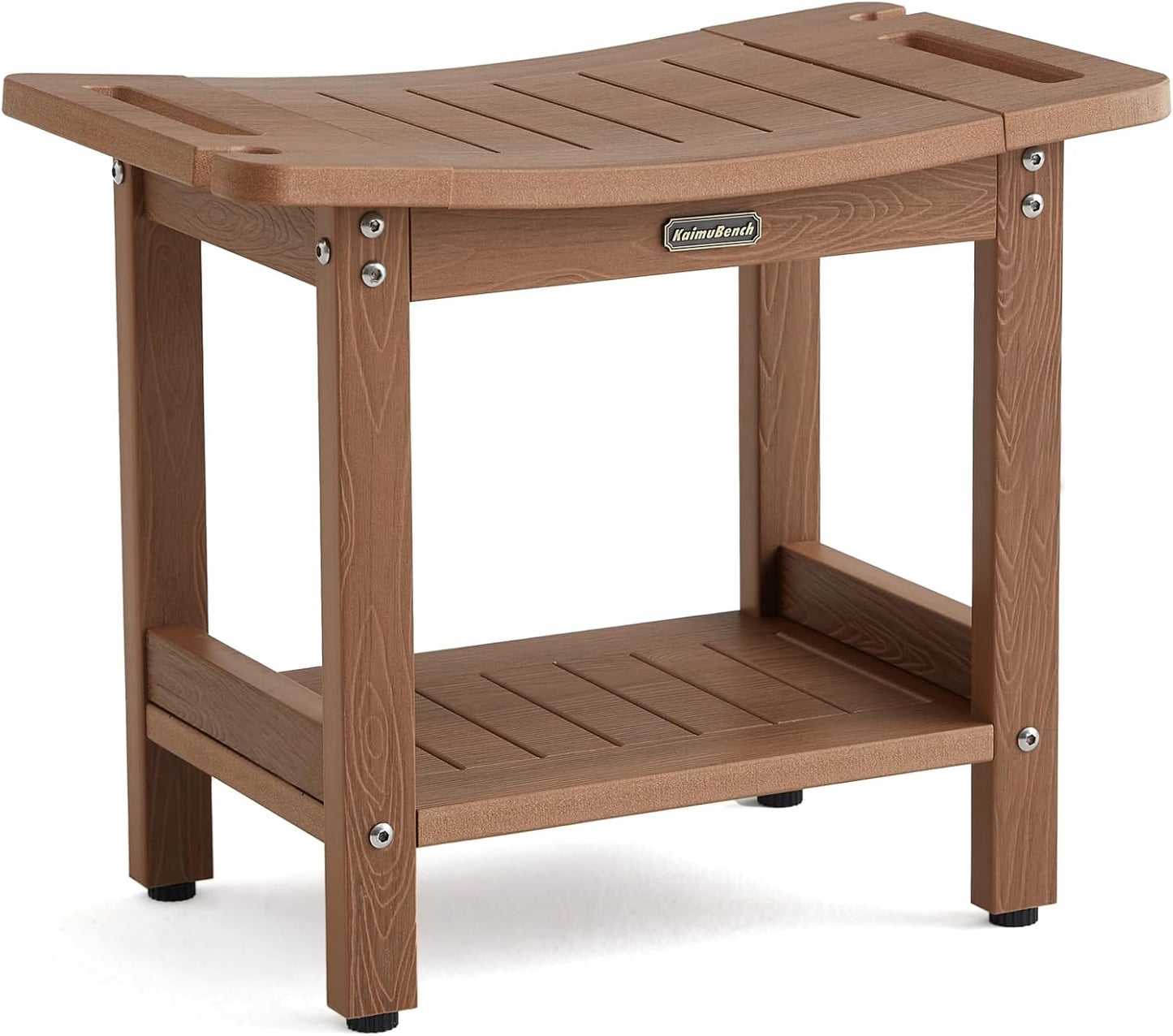 Poly Shower Stool for Inside Shower Waterproof, Shower Bench for Shaving Legs, Heavy Duty Plastic Bathroom Chair Seat with Handles & Adjustable Feet, Foot Rest, No Maintenance, Brown