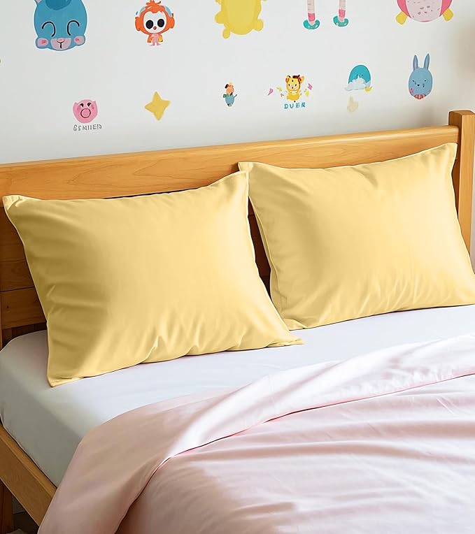 Deep Dream Toddler Pillowcases for 13x18 Pillow 2 Pack, 100% Cotton Travel Pillow Case Cover, 600 Thread Count Cotton Pillow Covers, Soft & Breathable Pillow Cases Envelope Closure, Mustard Yellow