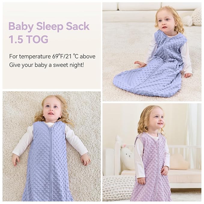 Fleece Baby Sleep Sack 6-12 Months with Plush Dots 1.5 Tog Baby Wearable Blanket with 2-Way Zipper Warm Sleeping Sack for Toddler Infant Newborn - Medium, Taro Purple