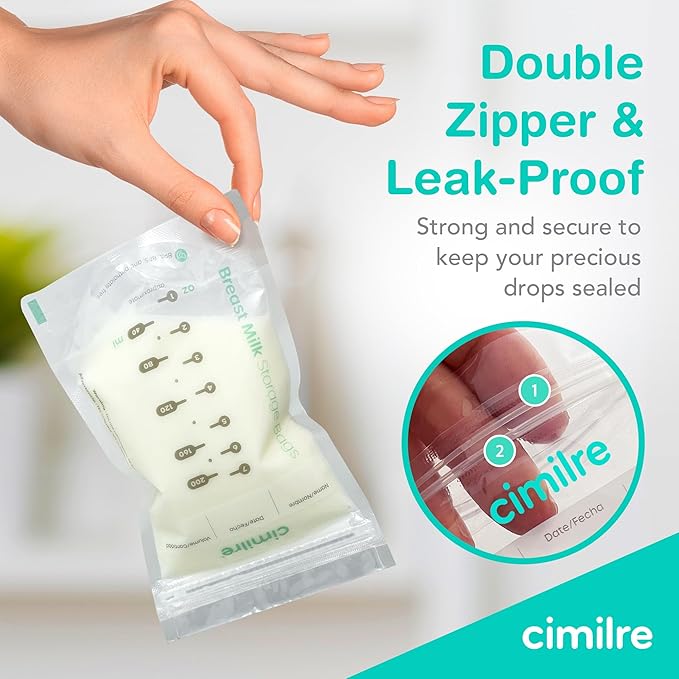 Cimilre S7 Dual Pro Rechargeable Breast Pump & Breast Milk Storage Bags Bundle – Hospital Strength Double Electric Pump with 120 Leak-Proof 7oz Bags