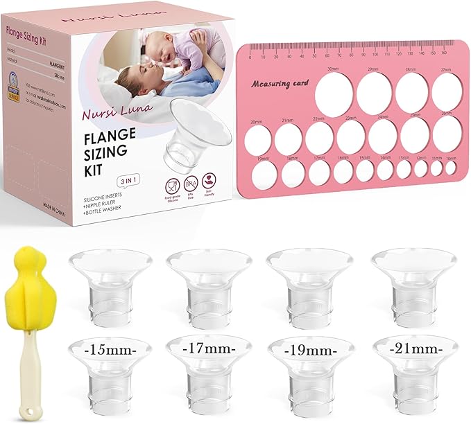 Flange Sizing Kit 3 in 1 with 8PCS Flange Inserts 15/17/19/21mm, Silicone Flanges Insert Kit for 24mm Flange/Shield, Pumping Essentials Kit for Moms
