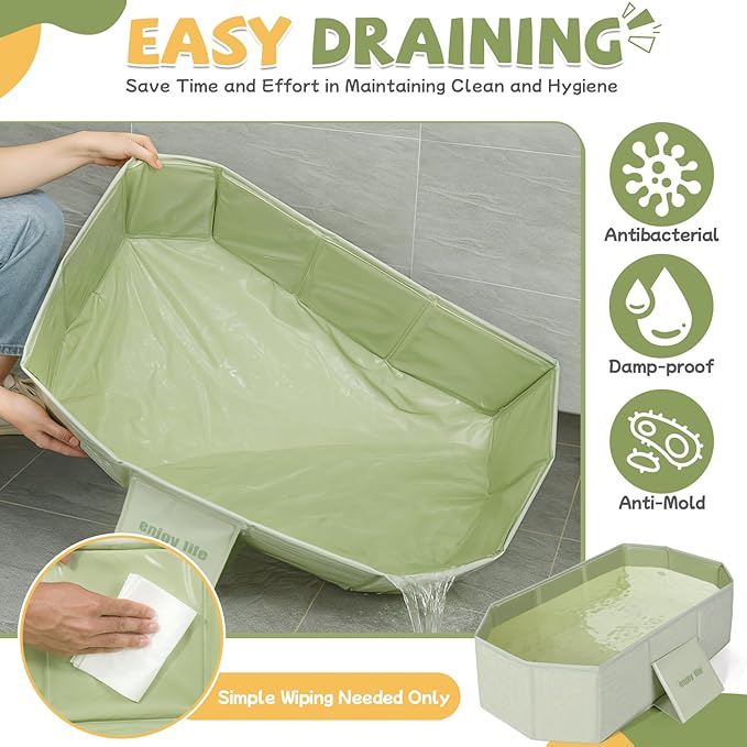 Orzbow Collapsible Baby Bathtub, Toddler Bathtub with Non-Slip Base, Portable Bath Tub for Kids Infant 12 Months+ Travel, Easy to Clean, Stable & Durable, Space-Saving, Green