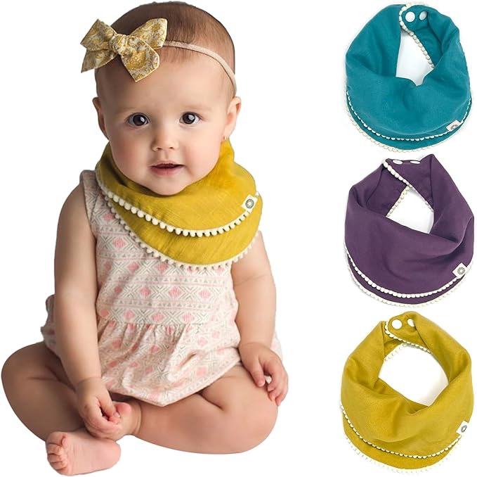 Kishu Baby Indi - Fairtrade Organic Baby Bibs for Girls or Boys - Rounded, 4-Way Reversible, 8 Layer Muslin Drool Bibs