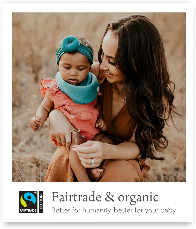 Kishu Baby Indi - Fairtrade Organic Baby Bibs for Girls or Boys - Rounded, 4-Way Reversible, 8 Layer Muslin Drool Bibs