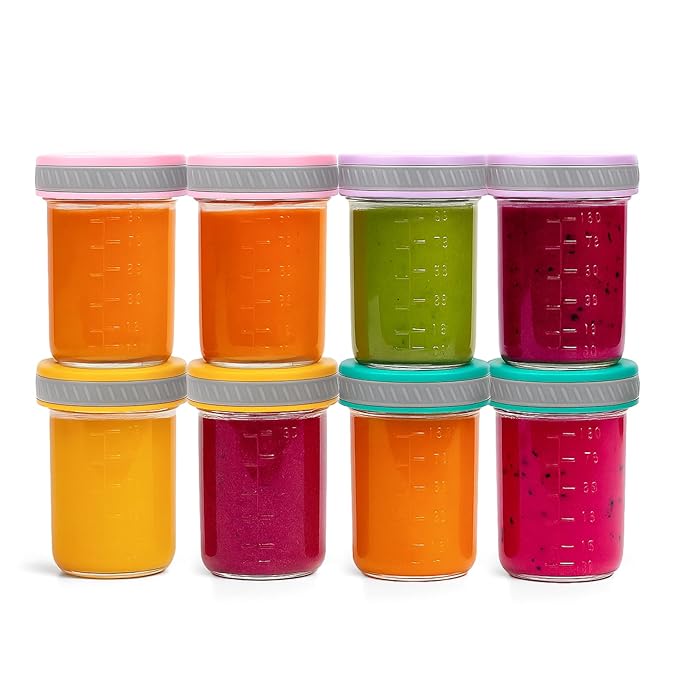 Glass Food Storage Jars with Lids (8 oz, 8-Pack) – Baby Food, Breast Milk, Puree, Reusable Containers for Snacks & Meal Prep, Portion Control & Spice Storage, Freezer, Microwave, Dishwasher Safe