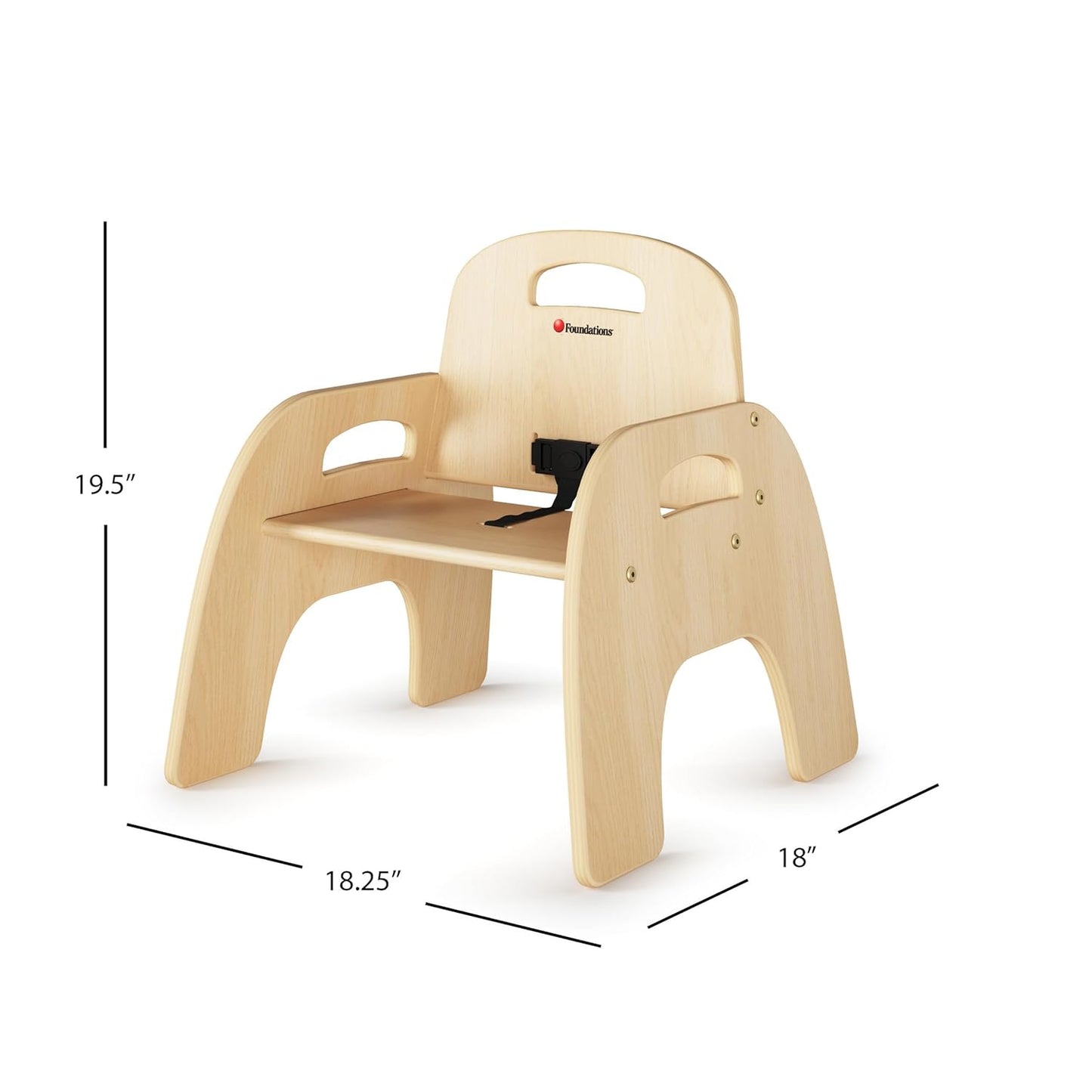 Foundations Simple Sitter Low Wood Feeding Chairs Multipack, Wide No-Tip Base, Adjustable Safety Harness, Stackable Wood Toddler Chairs with Food Service Grade Finish, 2 Pack (9 inch)