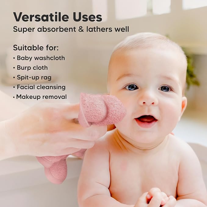 6-Pack Baby Washcloths - Soft Absorbent Viscose from Bamboo Wash Cloths for Babies, Kids, Toddlers, Infant, Newborn Bath Towels, Gentle on Sensitive Skin, 10x10 Reusable Face Towels (Rosy)