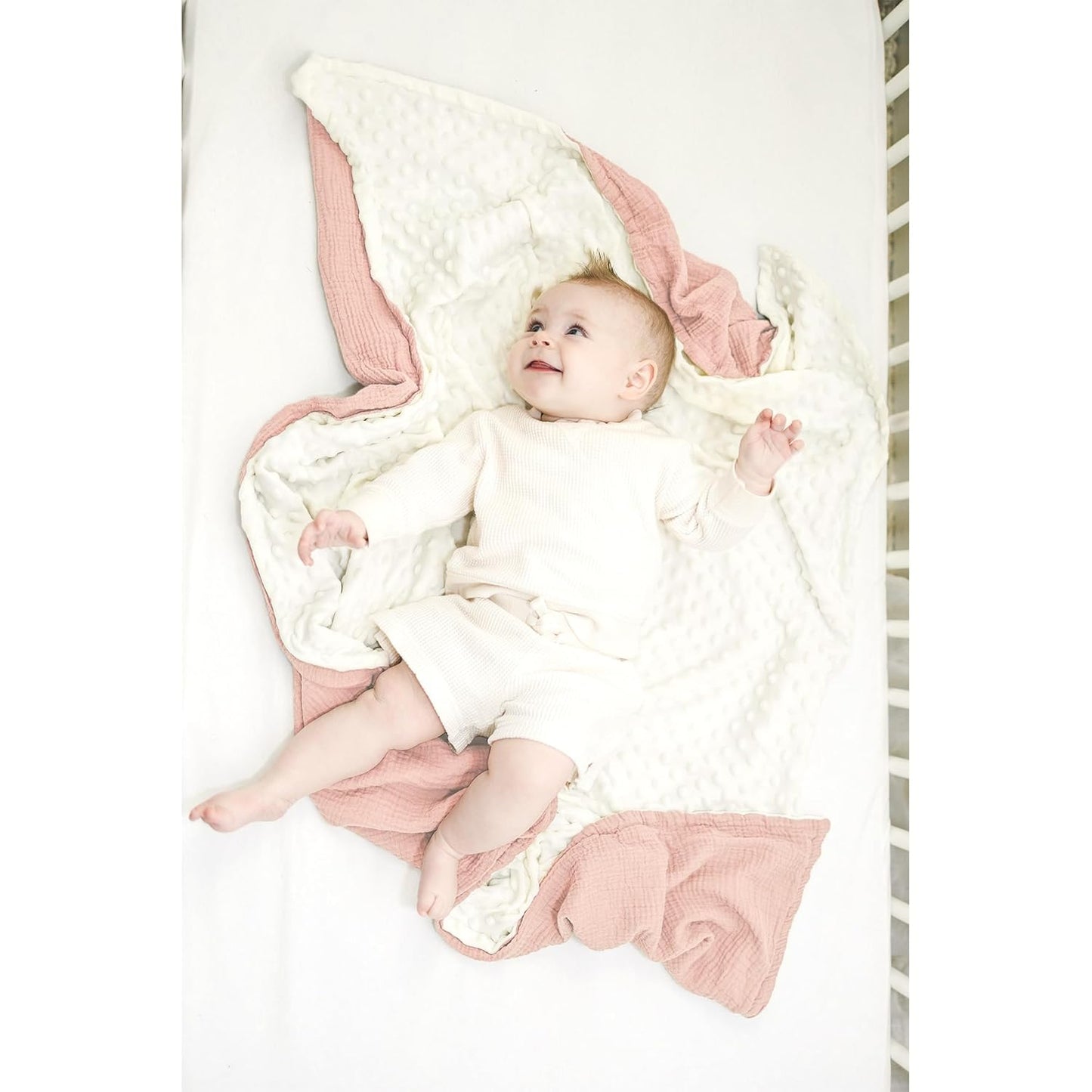 Konssy Baby Blankets for Unisex Boys Girls, Super Soft Nursery Minky Blankets with Muslin Cotton Front and Dotted Fleece Backing, Printed Bed Throws Newborn