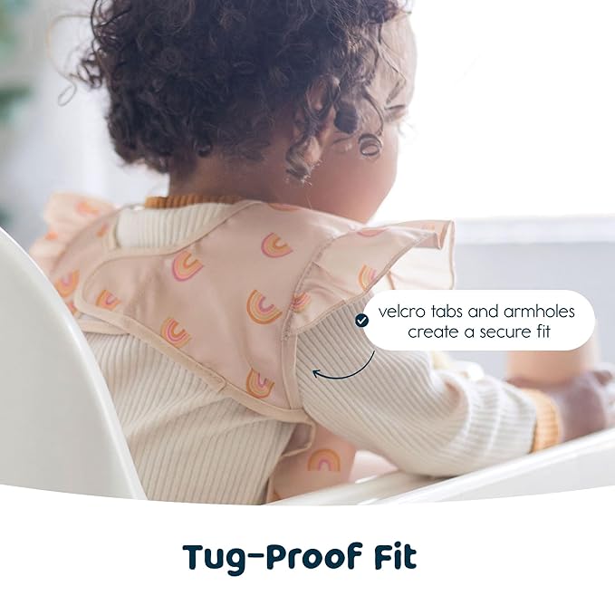 Tiny Twinkle Short Sleeve Apron Baby & Toddler Bib for Girls – Waterproof, Mess-Proof Bibs for Eating & Feeding, Machine Washable,Perfect Holiday Gift (Boho Rainbow, 6–24M)