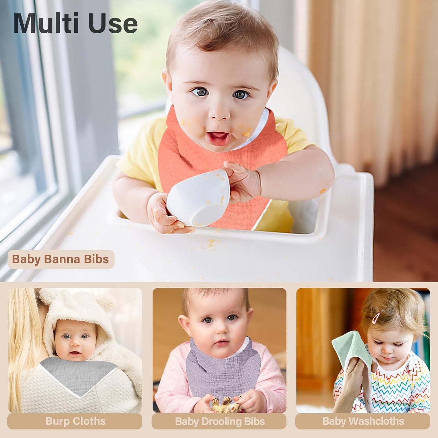 Muslin Baby Bibs,Soft Triangular Baby Bandana Drool Bibs for Baby Boy Girl,Solid Colors Bib for Drooling Teething