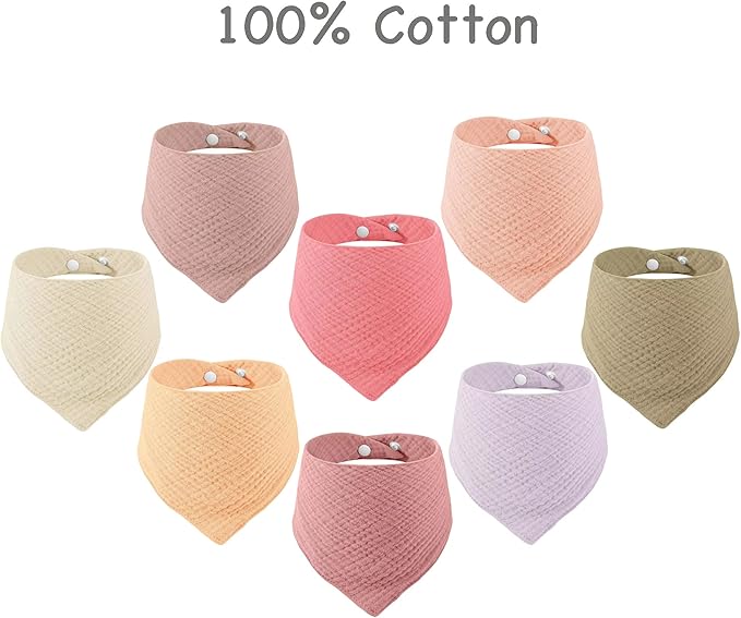 PandaEar 8 Pack Muslin Bibs for Baby Girls, 100% Cotton Baby Bandana Bibs for Newborns, Absorbent Burp Cloths for Teething & Drooling