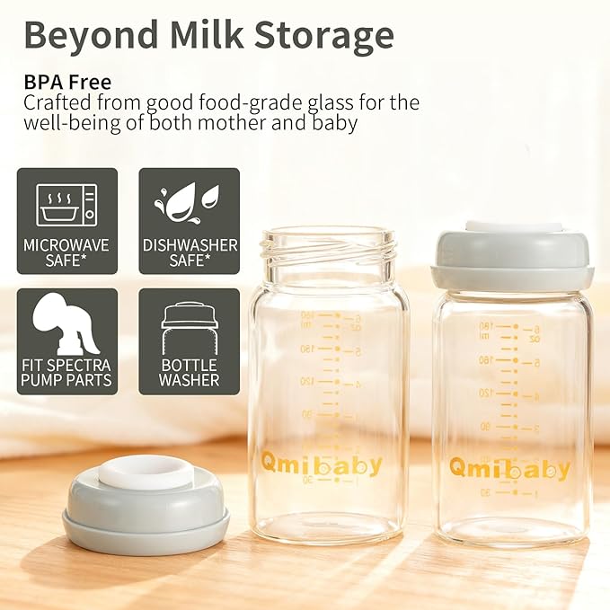 Breast Milk Storage Bottles 180ml 6oz BPA-Free Leak-Proof Baby Bottle for Breastmilk Storage Wide Neck Bottles with Screw Ring Sealing Disk Breastfeeding (Grey+Pink, 180ml-6Packs)