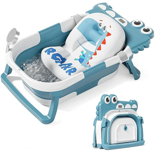 TPN Collapsible Baby Bathtub, Baby Bath Tub with Soft Cushion & Real-Time Thermometer, Baby Bathtub Infant to Toddler Tub (0-36 Months), Portable Newborn Travel Bath tub
