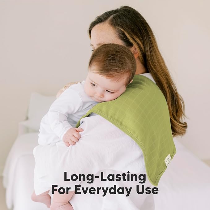 5-Pack Cotton Muslin Burp Cloths Baby Girls, Boys - Soft & Absorbent Spit Up Burp Rags, Large Muslin Towel, Cotton Wash Cloths for Babies, Newborn, Infant, No Shrink, Durable, Neutral (Primeval)