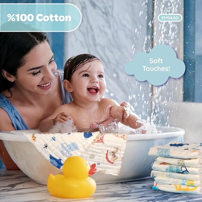 Muslin Baby Washcloths Baby Wipes Newborn Pack of 7-Car Patten, Absorbent Baby Bath and Face Towels for Newborn,100% Cotton,Burp Cloths,Feeding Towels for Babies and Infants,Reusable-10x10