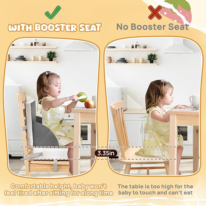 Portable Toddler Booster Seat for Dining Table, Adjustable Lightweight Toddler Chair for Travel, Compact Design, Easy to Clean (Grey)